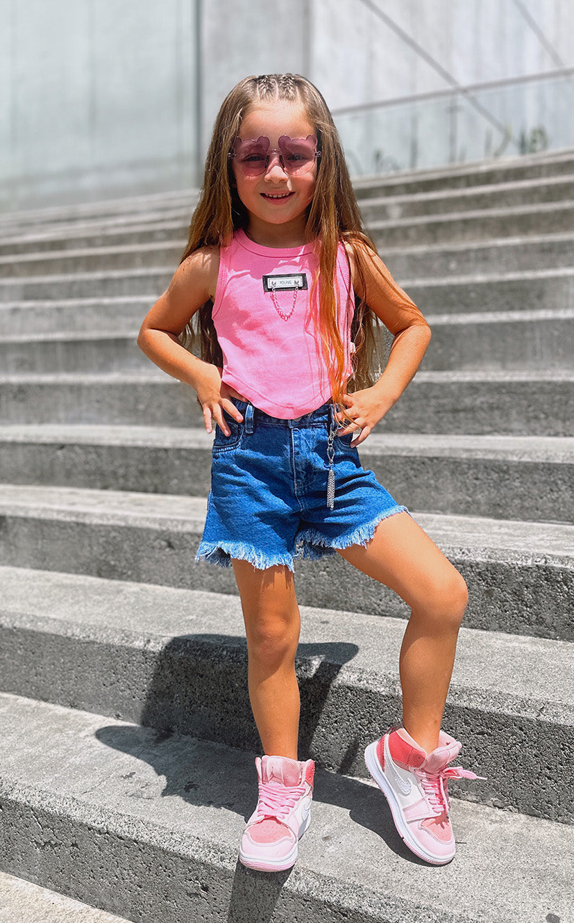 Set Blusa Rosa y short denim